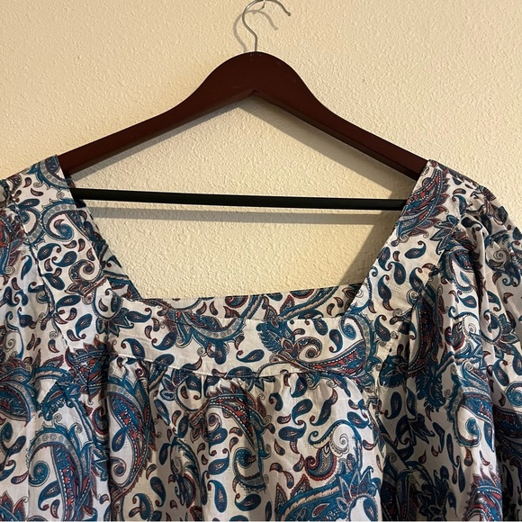 Terra & Sky Women's Plus Size Square Neck Paisley Blue Peasant Top Size 1X - Picture 8 of 13